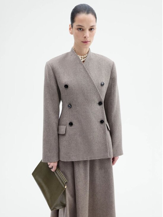 CO Jackets & Blazers - Co Sculptural Collarless Jacket in Oatmeal Small Womens Wool Blazer